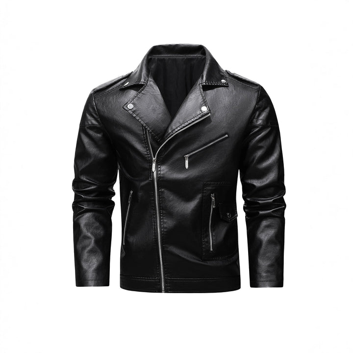 Herren Bikerjacke aus Kunstleder mit asymmetrischem Reißverschluss und gesteppter Schulterpartie Drune