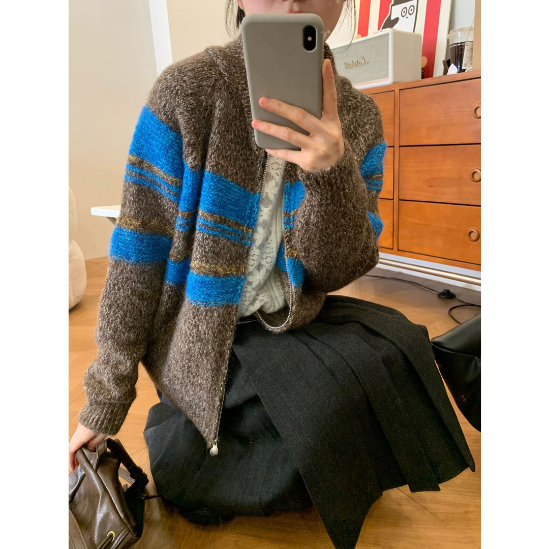 Damen Gemütlicher Strick-Cardigan mit Reißverschluss Drune
