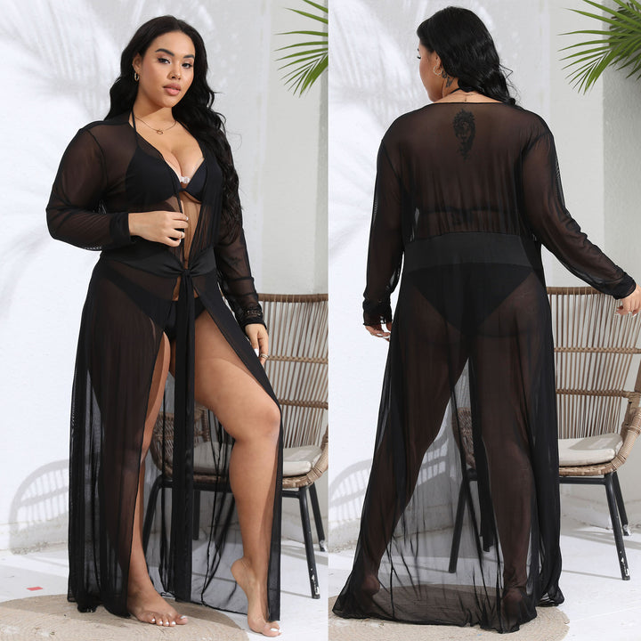 Damen transparenter Strandüberwurf mit verspieltem Taillengürtel Drune