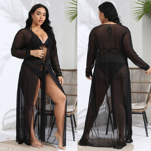 Damen transparenter Strandüberwurf mit verspieltem Taillengürtel Drune