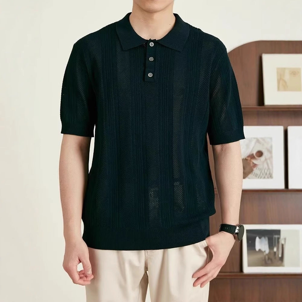 Herren Modisches Kurzarm-Strickpoloshirt Drune