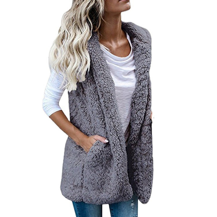 Damen nan flauschige Teddyweste mit Schalkragen und Eingrifftaschen Drune