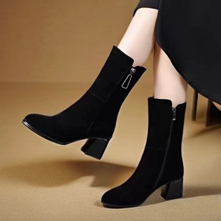 Damen Elegante und stilvolle Stiefeletten mit Blockabsatz Drune