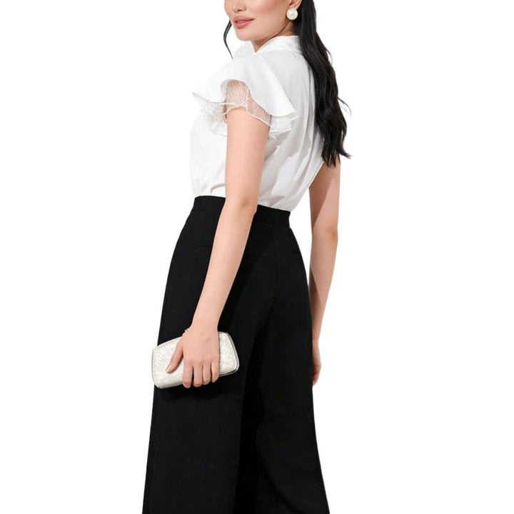 Damen Bluse mit Rüschenärmeln und feminine Schleife Drune