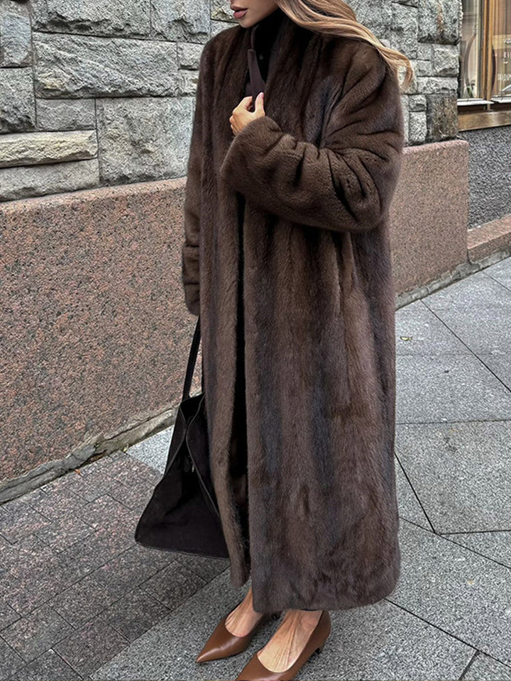 Damen Eleganter und flauschiger Langmantel aus Kunstfell Drune