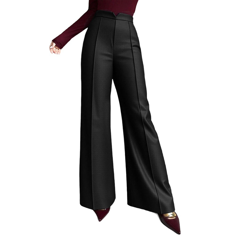 Damen elegante weite Palazzo-Hose mit Bügelfalte und hochgeschnittener Taille Drune