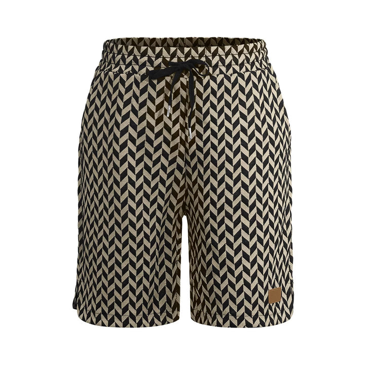 Damen nan Jacquard-Shorts mit elastischem Komfortbund, Tunnelzug und Fischgrätmuster Drune