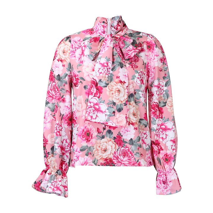 Damen Bluse mit elegantem Schleifendetail und floralem Muster Drune