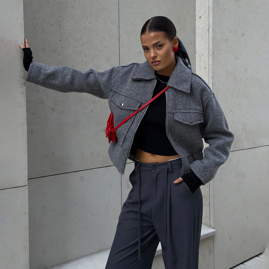 Damen Modische Kurzjacke mit Taschen Drune