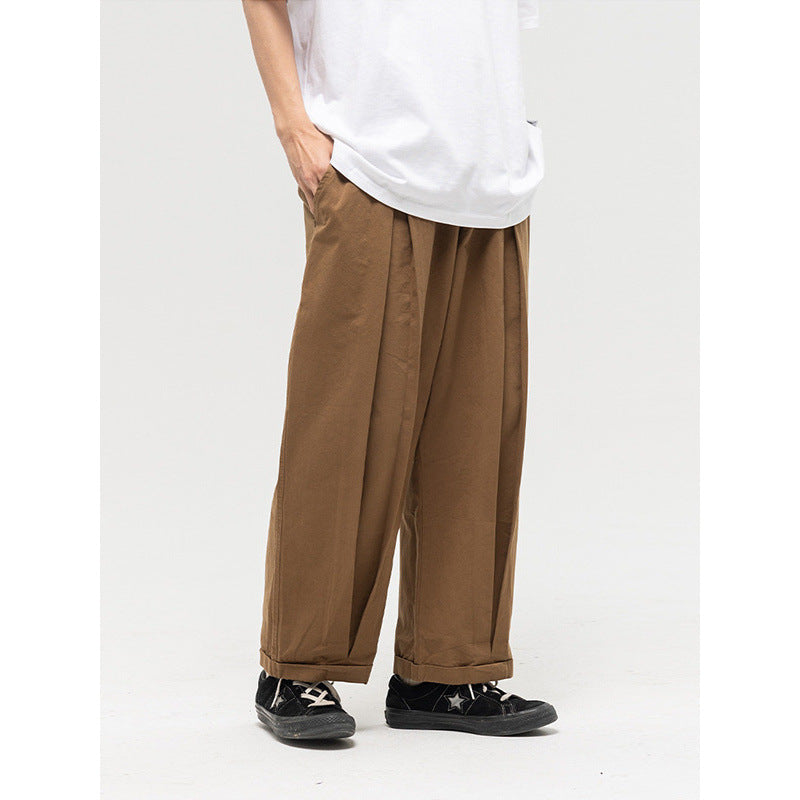 Damen Weite High‑Waist Bundfalten-Hose mit elastischem Kordelbund und gekrempeltem Saum Drune