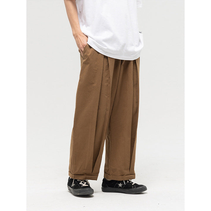 Damen Weite High‑Waist Bundfalten-Hose mit elastischem Kordelbund und gekrempeltem Saum Drune