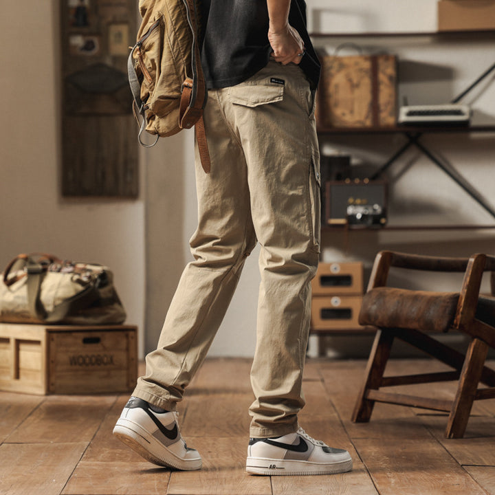 Herren Robuste Canvas-Cargo-Hose mit elastischem Bund, Kniepaneelen und Klappfächern Drune