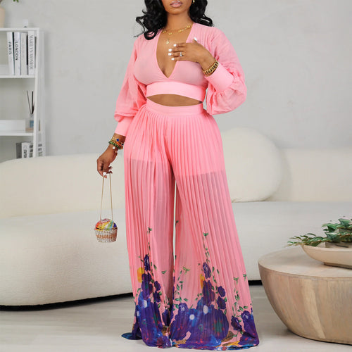 Damen Jumpsuit mit voluminösen Ärmeln und floralem Saum Drune