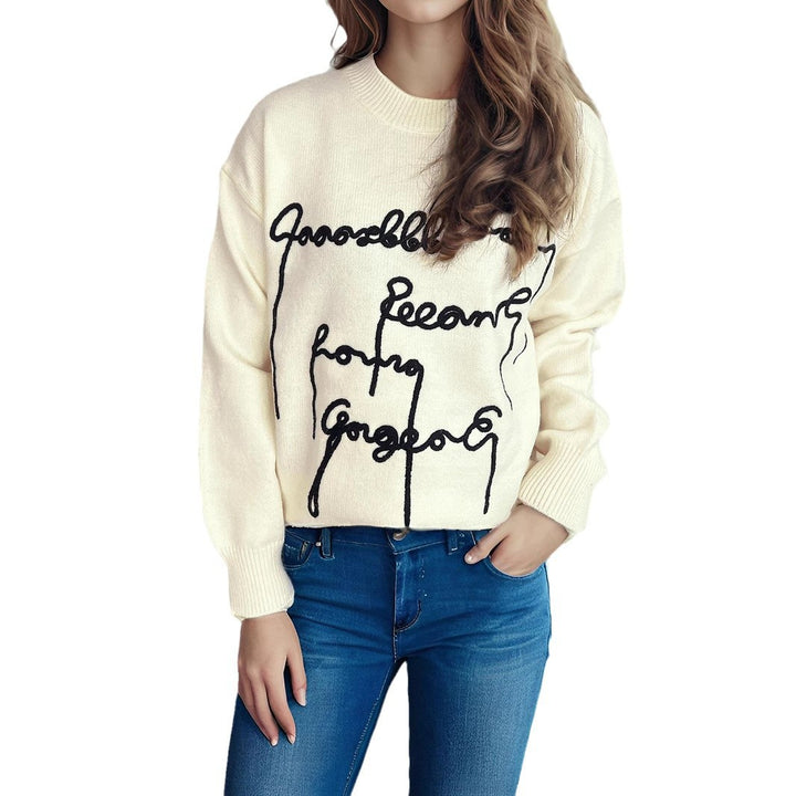Damen lässiger Pullover mit kreativem Schriftzug Drune