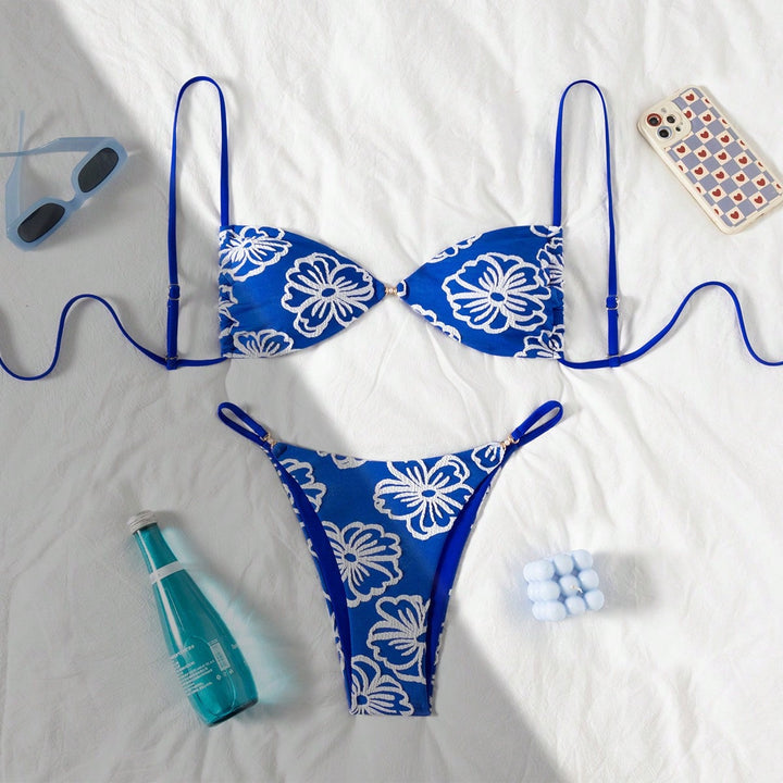 Damen Triangel-Bikini mit floralem Design und verstellbaren Trägern Drune