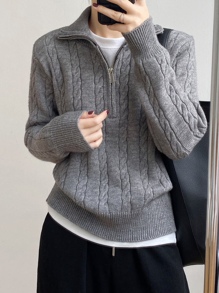 Damen Grobstrickpullover mit hochabschließendem Kragen und Zopfmuster Drune