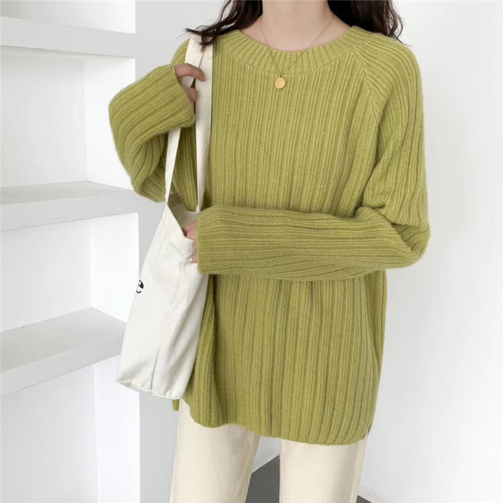 Damen gemütlicher Strickpullover mit weitem Schnitt und Rippenstruktur Drune