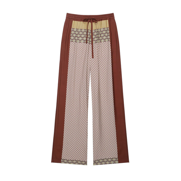 Damen Weite Palazzo‑Hose mit Print‑Einsätzen, Tunnelzugbund und Seitenpaspeln Drune