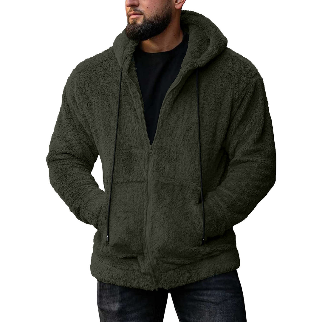 Herren nan Teddyplüsch Zip-Hoodie mit übergroßer Kapuze, verdecktem Reißverschluss und Eingrifftaschen Drune