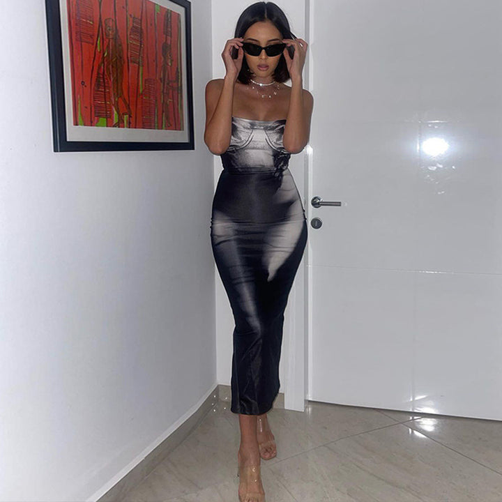 Damen figurbetontes Midi-Kleid mit schimmerndem Stoff Drune