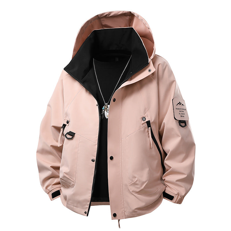 Herren wind- und wasserdichte Softshell-Outdoorjacke mit verstaubarer Kapuze, Utility-Taschen und verstellbaren Bündchen Drune