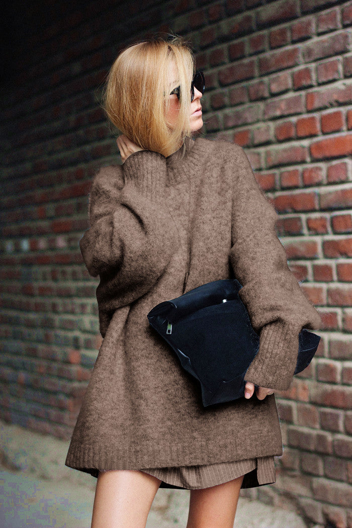 Damen Oversized Strickpullover mit hohem Kragen und weichen Ärmeln Drune