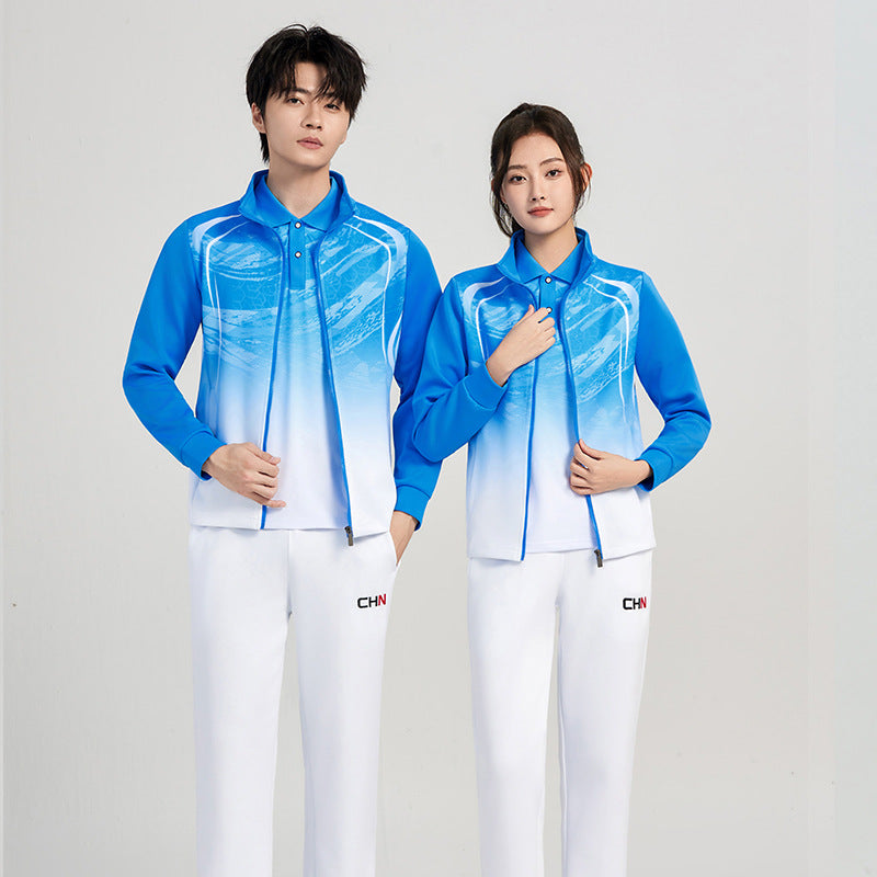 Unisex Performance-Trainingsset mit Farbverlauf, Stretch-Jacke und Komforthose Drune