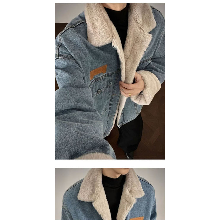 Herren Denim-Jacke mit Kunstfellkragen Drune