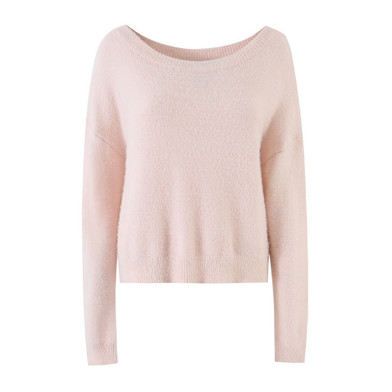 Damen Weicher Cropped-Pullover mit U-Boot-Ausschnitt und Oversize-Schultern Drune