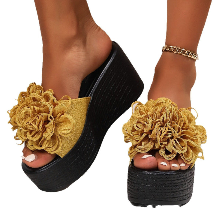 Damen Plattform-Sandalen mit floralen Applikationen und rutschfester Sohle Drune