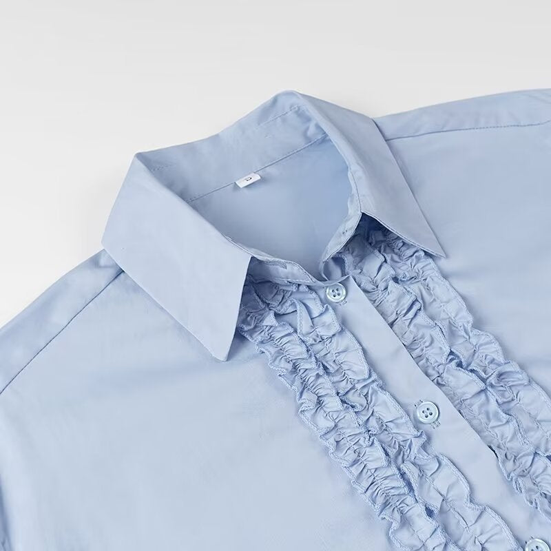 Damen Rüschen-Hemdbluse mit Kentkragen und lockerer Passform Drune