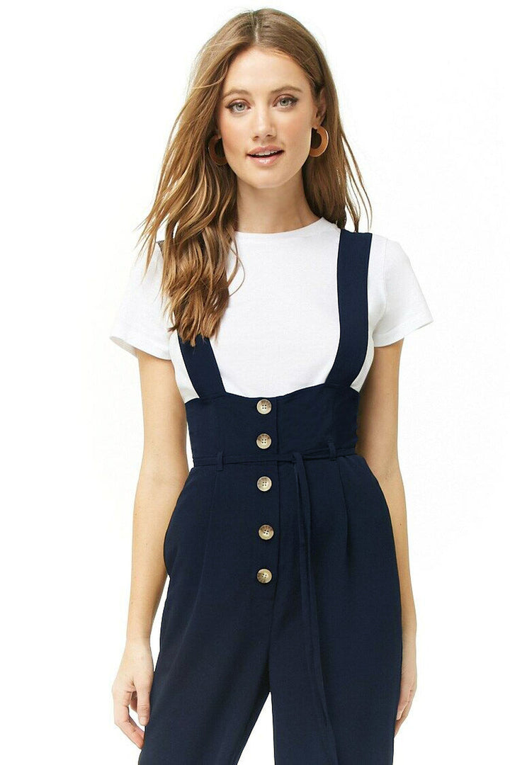 Damen Hochwertiger Jumpsuit mit blickdichten Trägern und Knopfdetail Drune