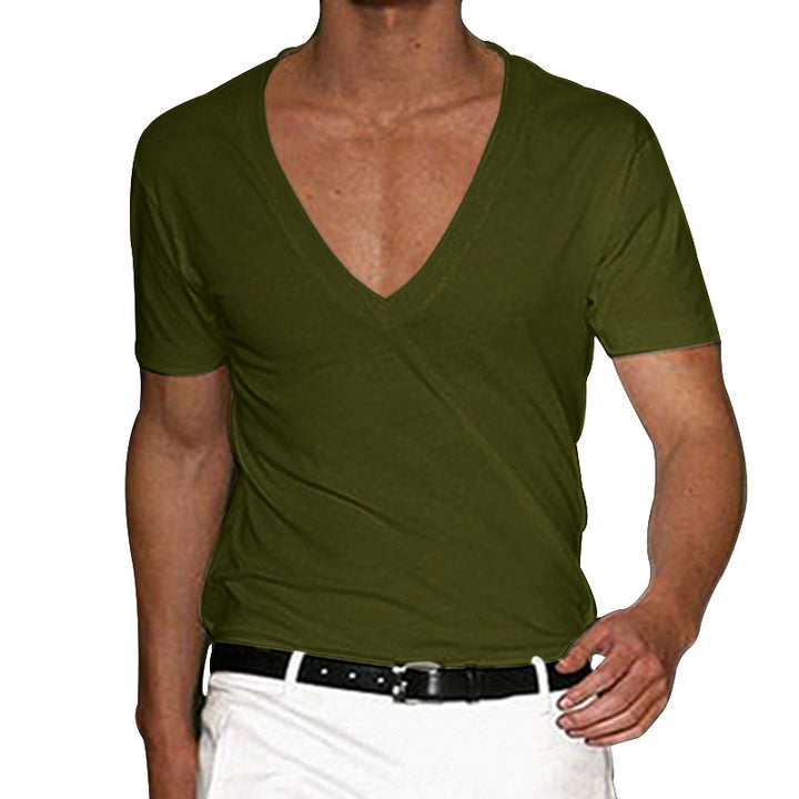 Herren nan tailliertes Kurzarmshirt mit tiefem V-Ausschnitt aus weichem Baumwoll-Modalmix Drune