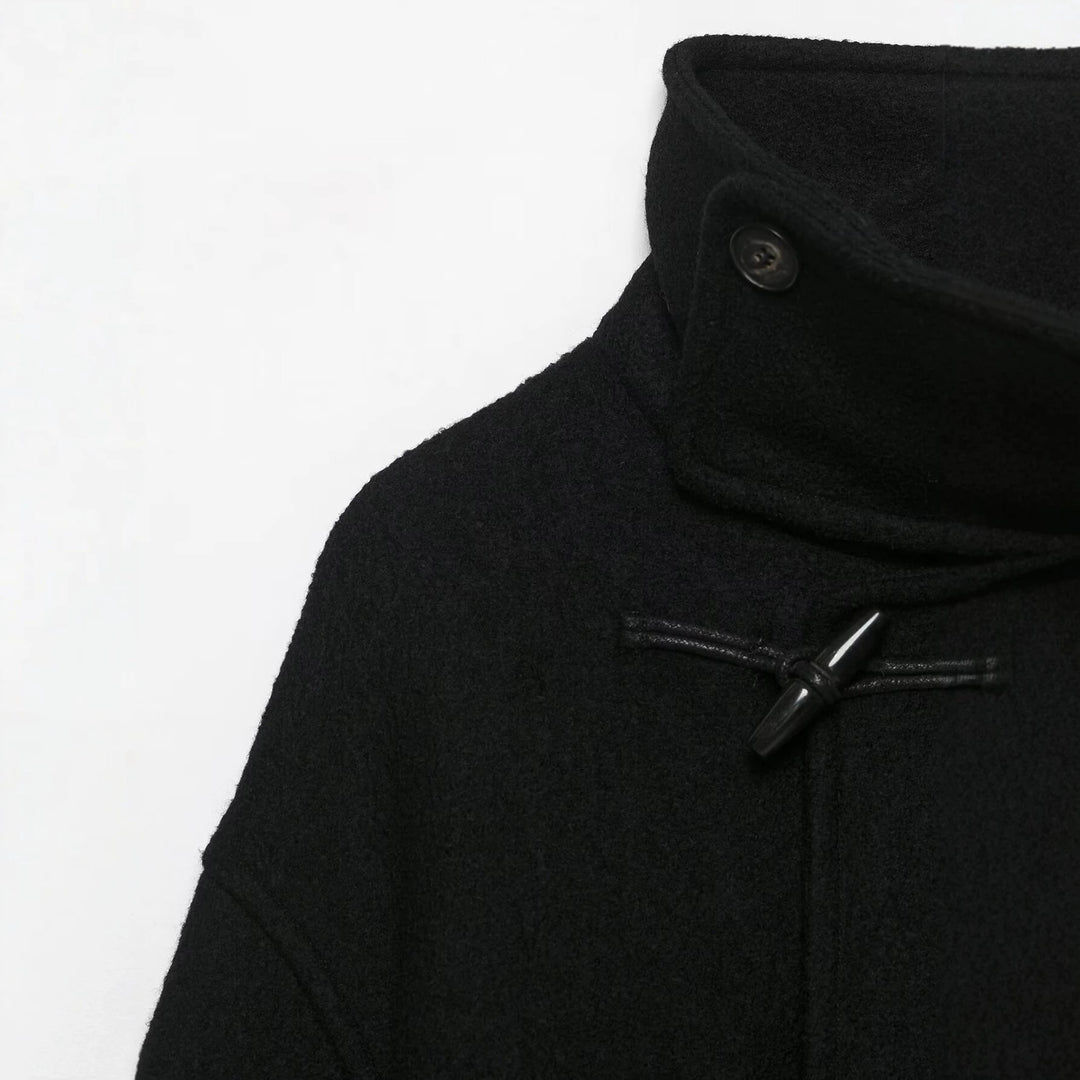 Damen Boxy-Capejacke in Wolloptik mit hoher Kragenblende und Knebelverschlüssen Drune