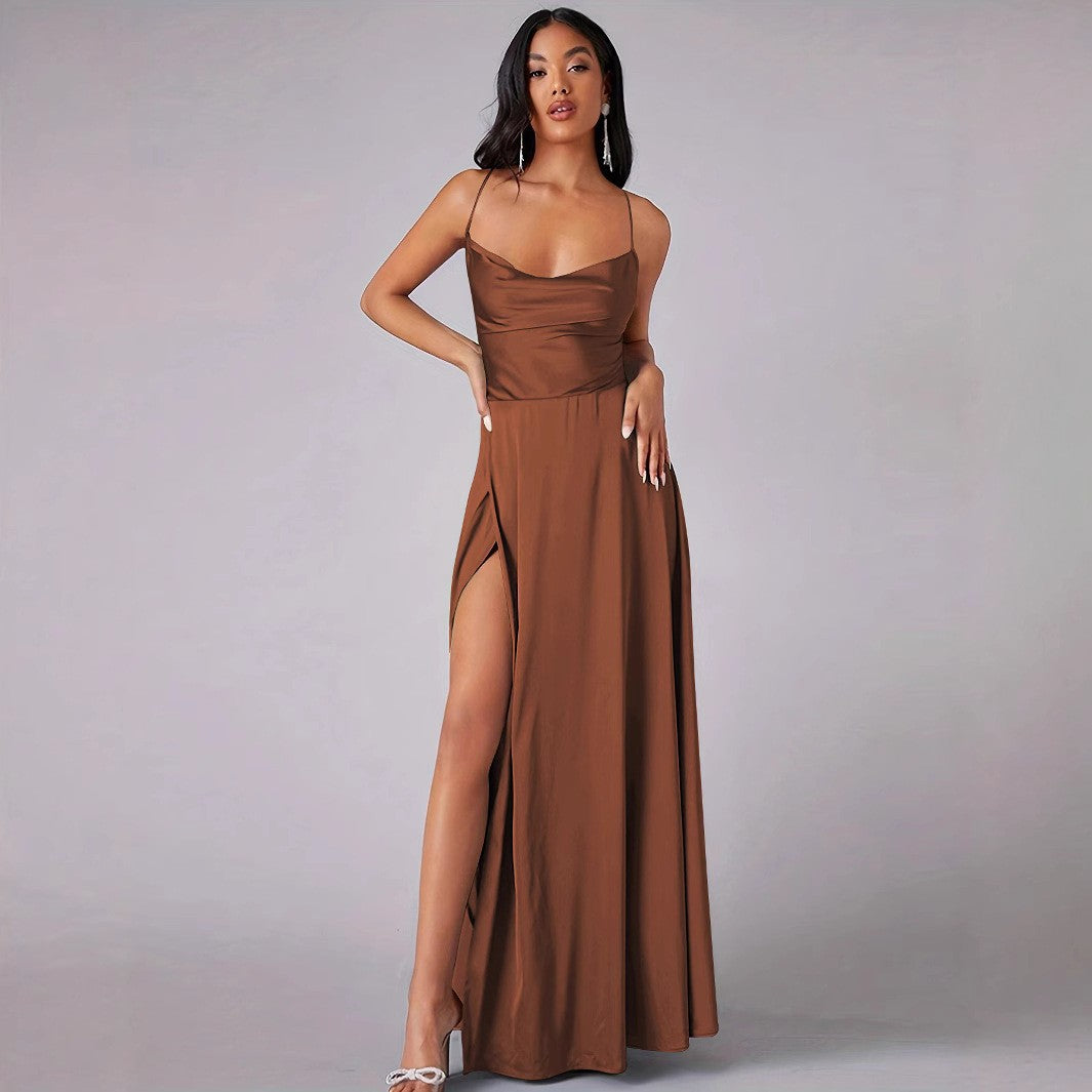 Damen Elegantes Maxikleid mit tiefem Ausschnitt und hochgradigem Schlitz Drune