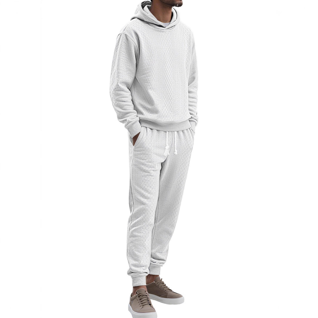 Herren Strukturierter Lounge-Set mit Kapuzenpullover und Jogginghose Drune