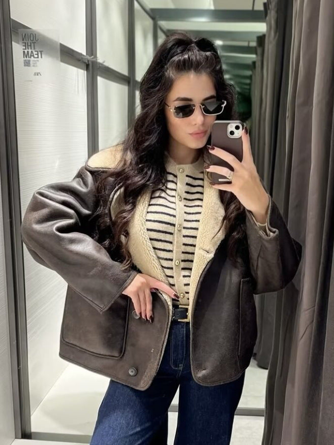 Damen warme Fleecejacke mit weichem Innenfutter und großen Taschen Drune