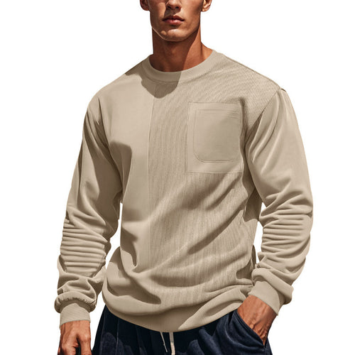 Herren Struktur-Sweatshirt mit Rippen-Panel und Brusttasche Drune
