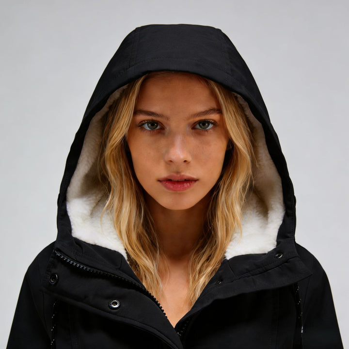 Damen Wasserabweisender Parka mit Teddyfutter, Kapuze und Taillierter Passform Drune