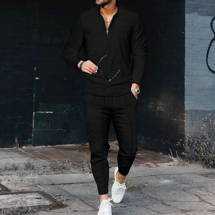 Herren sportliches Freizeit-Jogginganzug mit Hochkragen und eleganter Struktur Drune