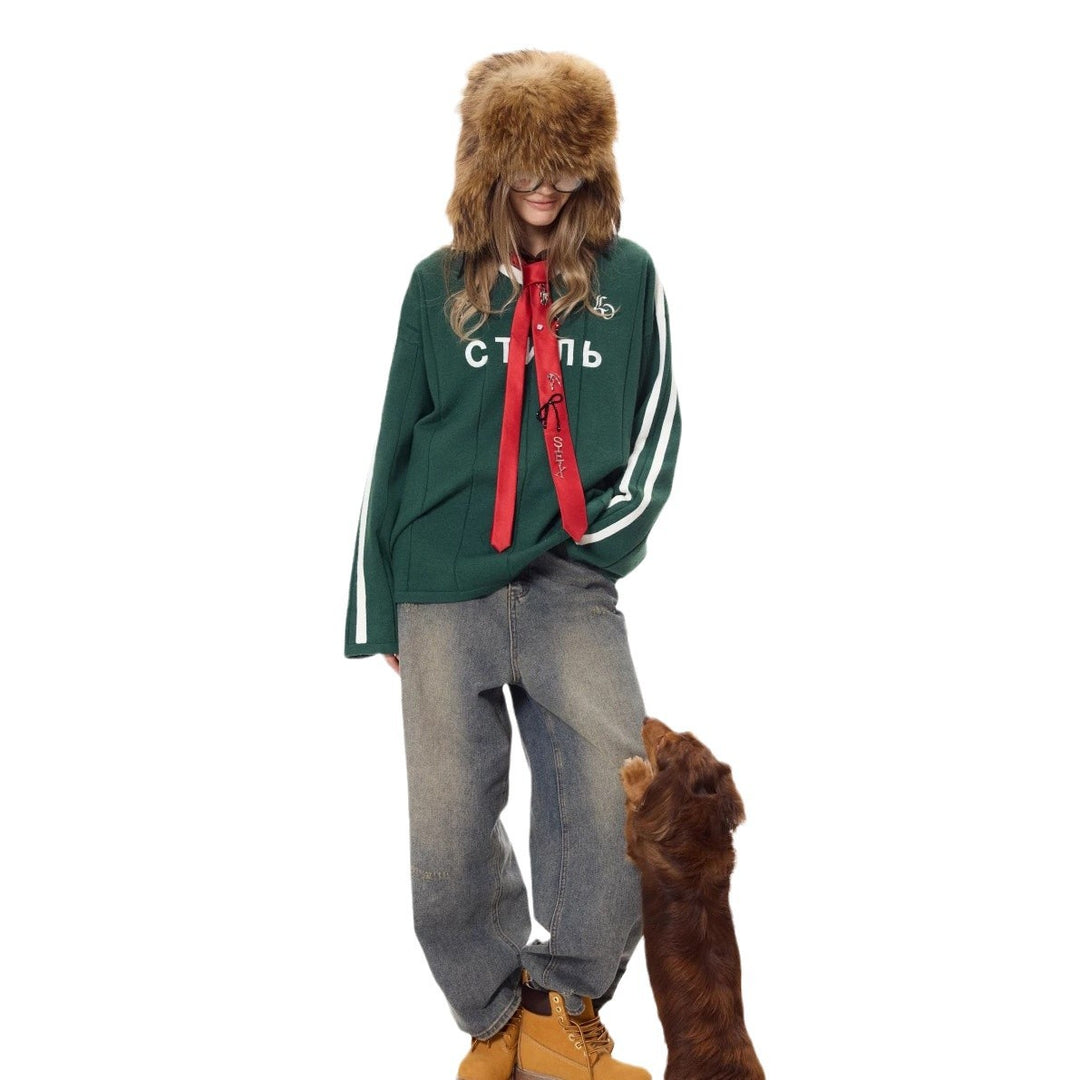 Damen Oversized Sweatshirt mit sportlichem Schriftzug Drune