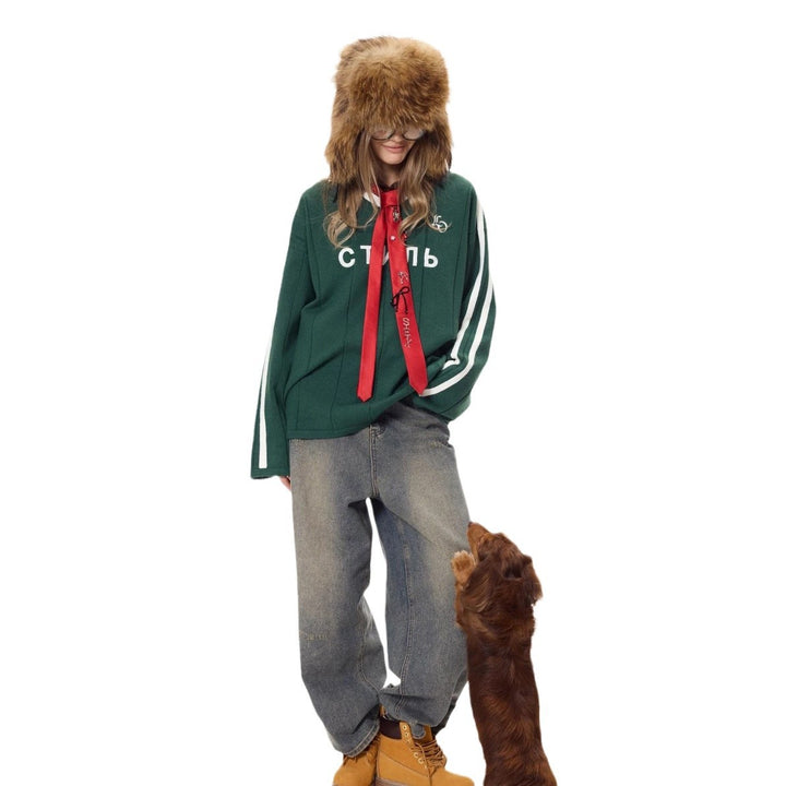 Damen Oversized Sweatshirt mit sportlichem Schriftzug Drune