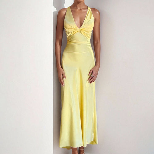 Damen Maxikleid mit elegantem Wickeldetail und fließendem Satinmaterial Drune
