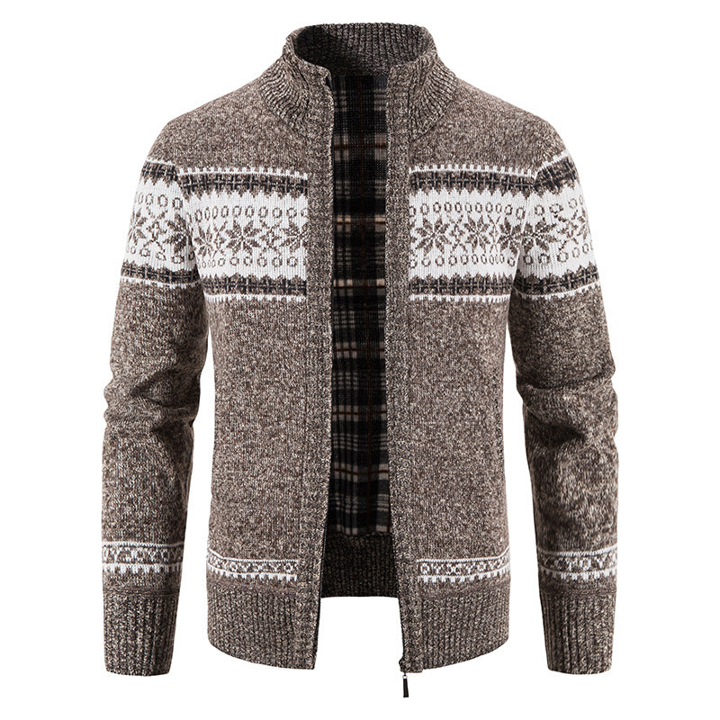 Herren Grobgestrickte Norweger-Strickjacke mit durchgehendem Reißverschluss und karierter Fleece-Innenlage Drune