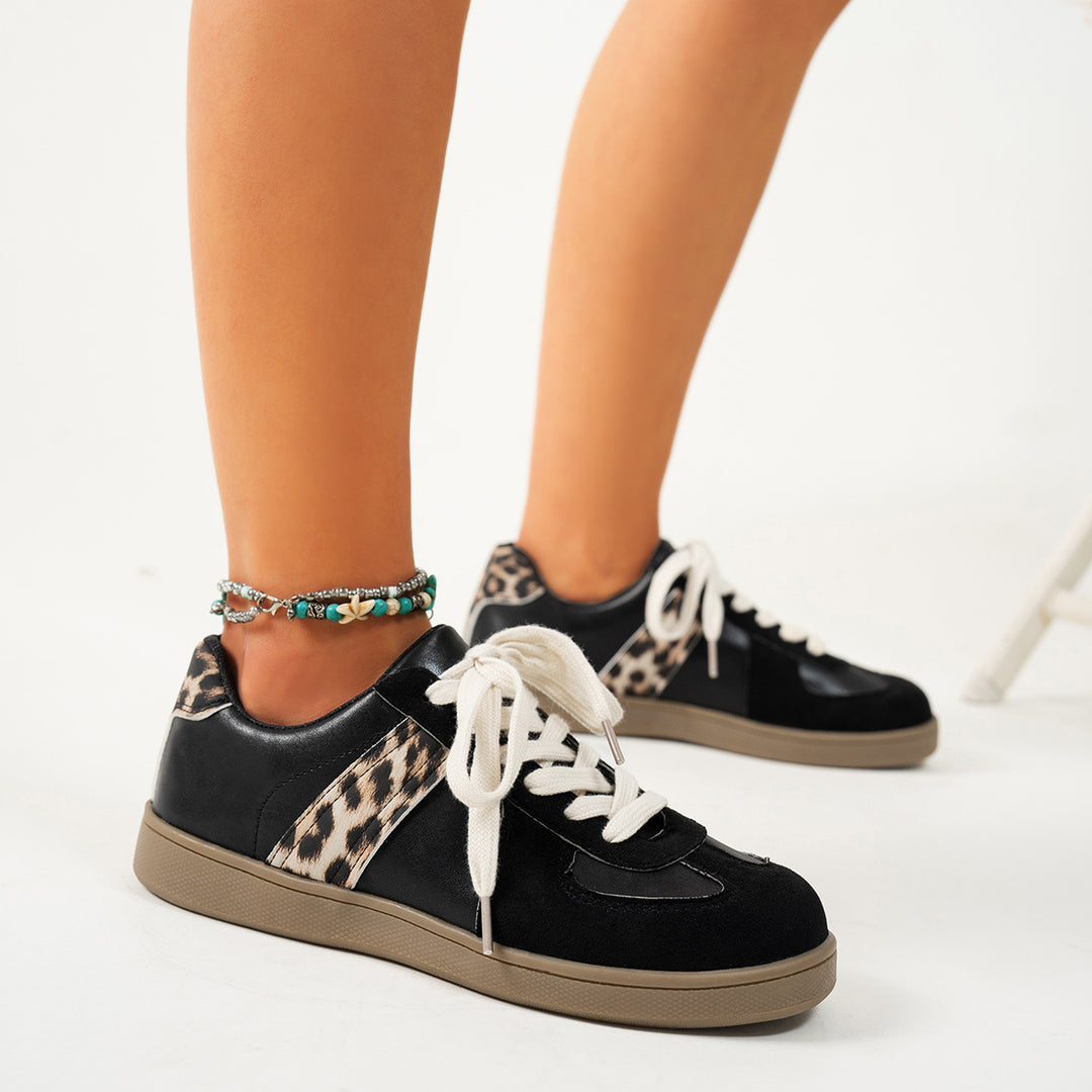 Damen Stylische Schnürsneaker mit schicken Leopardenmuster-Akzenten Drune