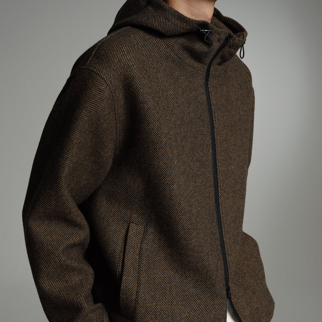 Herren Kurze Wollmisch-Kapuzenjacke mit Reißverschluss und elastischem Saum Drune