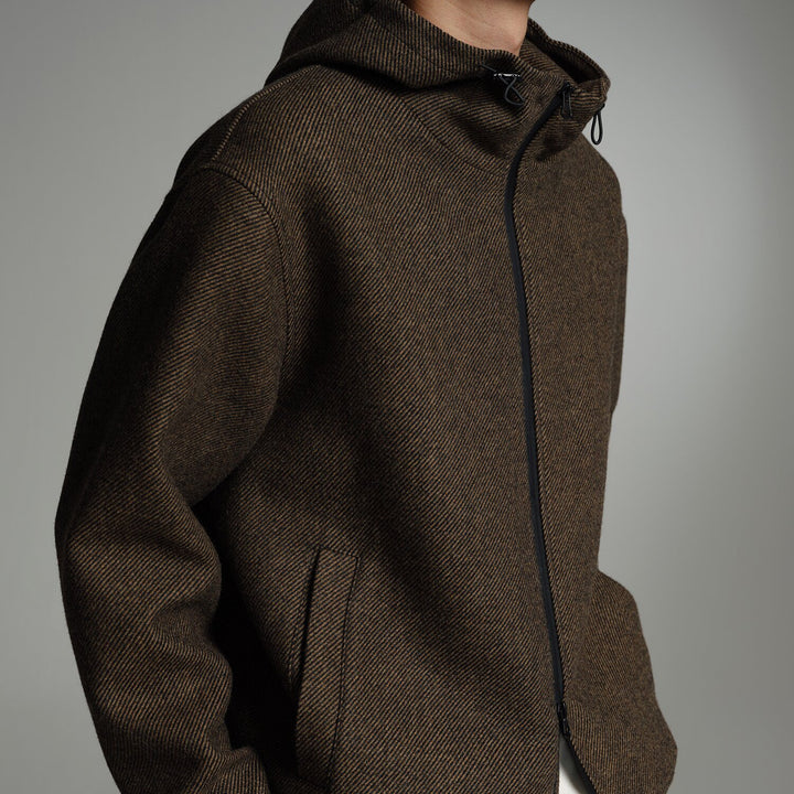 Herren Kurze Wollmisch-Kapuzenjacke mit Reißverschluss und elastischem Saum Drune