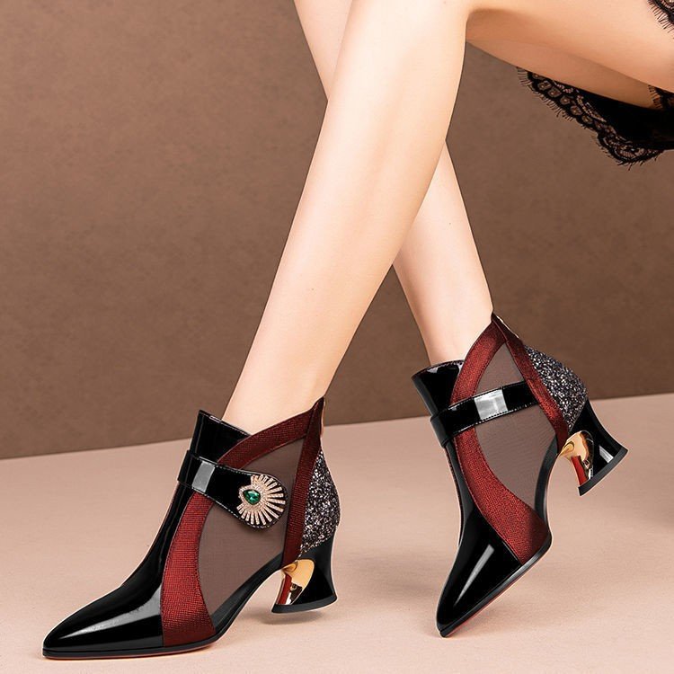 Damen Elegante Ankle Boots mit transparenten Einsätzen und Glitzer-Detail Drune