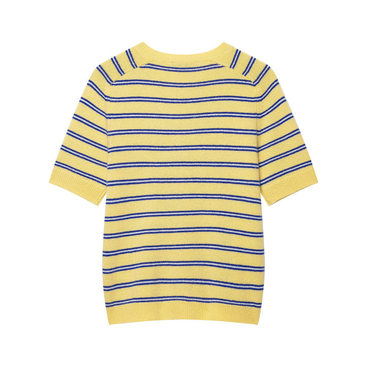 Damen Gestreiftes Kurzarm‑Feinstrickshirt mit Rundhals Drune