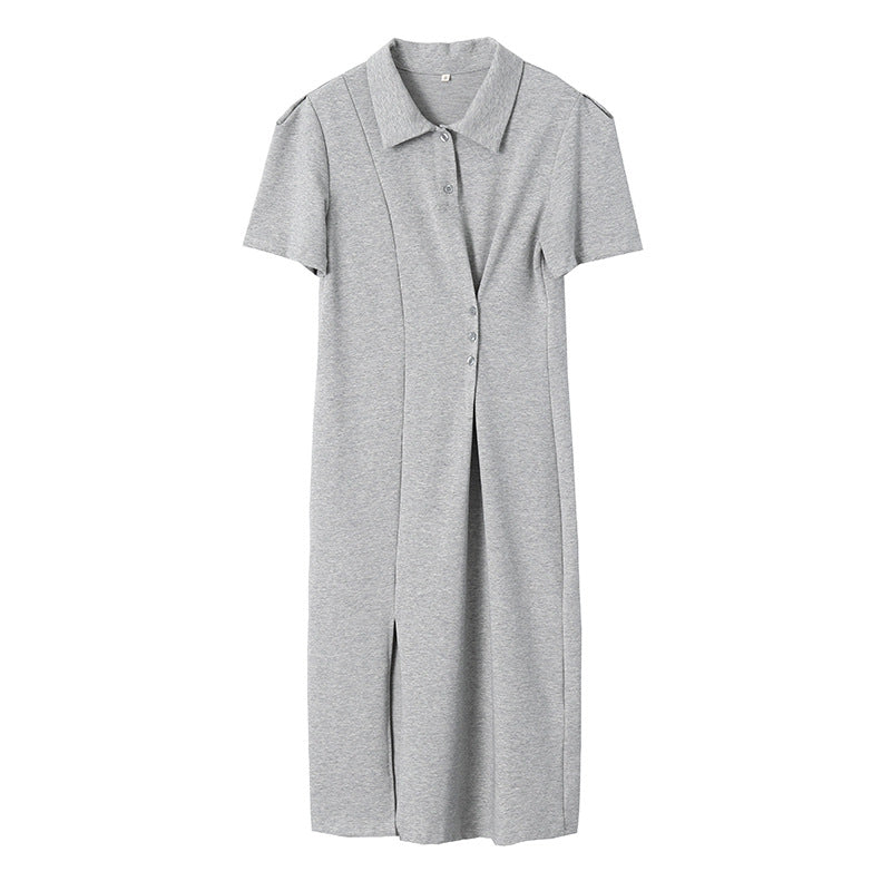 Damen lässiges Polokleid mit Knopfdetails und asymmetrischem Saum Drune